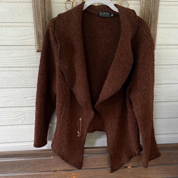 Blarney Woollen Mills Chocolate Brown Cascading Cardigan Gold Large Safety Pin - Picture 1 of 13